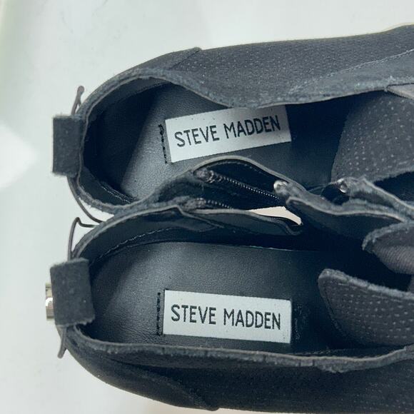Steve Madden Flavy Wedge Heel Sneaker Shoes Suede Side Zipper Black Women Size 6 - Picture 3 of 12